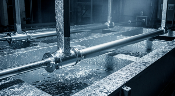 Ilustração de uma indústria de galvanização em construção